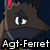 Pixelated close-up of a brown ferret-like creature with blue eyes, red ear marking, and dark blue collar against dark background.