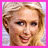 A 5x5 contact sheet of animated frames from a pixel art buddy icon featuring Paris Hilton's face and changing text phrases on black backgrounds with pink borders.