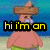 A pink starfish character with a brown hat and green shorts stands against a blue background, displaying text overlays that change from "hi i'm an" to "IDIOT".