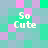 Pixelated of pastel squares with four identical 'So Cute' text overlays in white, each positioned in a corner of the