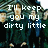 Pixelated image of multiple figures in dark clothing with overlaid text reading "I'll keep you my dirty little" on the left and "secret..." on the right.