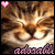 Pixelated close-up of a cat's face with closed eyes, pink heart in top-left corner, and pixelated text at bottom.