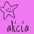 Two pixelated star-shaped icons with a smiling face and the name 'alicia' displayed below on a solid pink background, presented as a contact sheet of two frames from an animation.