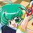 A pixelated anime-style character with teal hair and green eyes holding a red circular object, next to text reading "Anime IM" on black background.