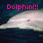 Pixelated image of a dolphin's head emerging from water with pink text reading 'Dolphin!!!' above it on dark blue background.