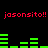 Red text 'jason sito!!' repeated twice above and below green bar graphs on a black background.