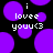 Black background with purple circles and white text reading 'i lovee youu<3' in pixelated font.