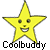 Static pixel art icon of a yellow star-shaped mascot with facial features and the text "Coolbuddy" below it on a gray background.