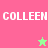 A split-screen image with four quadrants displaying the text 'COLLEEN' in white pixelated font, two star symbols, and distinct background colors.