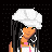 Pixel art contact sheet showing three distinct frames of an animated buddy icon featuring a cartoon character with long dark hair, white headwear, and pink-and-white clothing against a black dotted background.