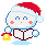 Pixelated cartoon character with Santa hat holding open book and yellow bell, showing facial expression changes across frames.