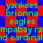 Static image with red and blue star-patterned background displaying green text in repeating