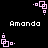 Pixelated pink geometric shapes rotate around a central point beneath repeated white text on black background.