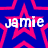 Blue background with pink star outlines and white text 'jamie' repeated across the image.