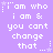 Purple background with white pixelated text repeating 'i am who i am & you cant change that ...' and small white stars scattered throughout.