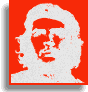 Four square display a pixelated portrait of Che Guevara with varying color schemes and partial overlays