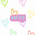 Pixelated text labels on pink and black backgrounds over a heart-patterned backdrop, with names like emily, madison!, lana!, nanna!, SHANNON! and best friends for ever.