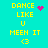 Yellow pixelated text "DANCE LIKE U MEEN IT" with a pink heart and <3 symbol on a cyan background, showing animation variations of the heart and <3 symbols.