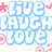 A pixelated blue and white icon with pink floral accents, featuring stylized text and decorative elements.