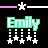 Animated pixel art displays 'Emily' text in green, purple, blue, or pink with hanging star decorations that change color and position across frames.