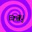 Four identical display the name 'Emily' in black pixelated text over a purple and pink spiral background with no visible animation changes