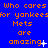 Blue background with orange pixelated text repeating 'Who cares Who cares Who cares for yankees or yankees or yankees Mets are amazing' in three , some words have white star-like symbols