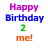 Animated birthday icon with 'Happy Birthday' text in purple and blue, green number 2, orange 'me!' text; color variations across frames.
