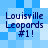 Blue pixelated background with dark blue text reading "Louisville Leopards #1!" in four identical quadrants