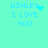 Pixelated cyan text 'ASHLEY I LOVE YOU' on light turquoise background with animated heart and sparkle effects.