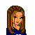 Animated contact sheet of a pixel-art character with brown hair wearing a dark blue top and light blue jeans, showing sequential frames of the character's body movement alongside text elements about quitting chocolate.