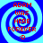 Blue and light blue spiral background with red text reading "ADAM WAS HERE FOREVER :D" in four identical quadrants.