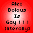 Four identical pixelated text on red background with white gradient, each displaying 'Alex Bolous Is Gay !!! [literally]' in black block letters
