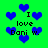 Green background with blue heart shapes and repeated text "I love Dani w." in black pixelated font.