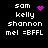 Pixelated text list with four names and a code, each name paired with a pink pixel symbol that changes across frames.