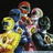Yellow Power Ranger character in blue and red armor with yellow accents, holding a yellow object, against a dark background.