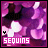 Animated sequence of a figure with dark hair and black clothing against purple floral background, text 'SEQUINS' in pink block letters at bottom.
