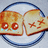 Two slices of toasted bread on a plate, one with crying eyes and the other with X's for eyes, animated to shift position.
