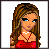 Pixelated icon of a woman with long brown hair wearing a red top and necklace, with text below reading "I Love To" and "Being Me!" in black and pink.
