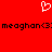 Red background with white pixelated heart symbol above black text reading "meaghan<3: meaghan<3" in a retro digital font.