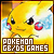 Pixelated yellow cartoon character with black eyes, red cheeks, and a blue tail-like shape on the right side of its head. The text "POKEMON GB/DS GAMES" appears in white block letters at the bottom against a brown background.