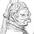 Static grayscale pixel art of a stylized character with flowing hair and closed eyes, rendered in low-resolution 50x50 dimensions with visible dithering and anti-aliasing effects.