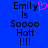Blue background with black text reading 'Emily is Soooo Hott !!!!' and a pink pixelated heart replacing the letter 'y' in Emily.