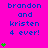 Bright pink background with blue text reading "brandon and kristen 4 ever!" and green heart symbols in a pattern
