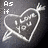 A heart-shaped icon with an arrow through it displays changing text around the phrase "I love you" against a dark background.