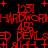Red pixelated text and symbols repeat across a black background with small red plus signs scattered throughout.