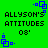 Green background with blue square pixel art icons and black text reading 'ALLYSON'S ATTITUDES 08' in four repeated sections.