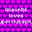 Pixelated icon with repeating text and heart pattern on purple background.