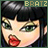 Pixelated cartoon face with black hair and green eyes in a 2-frame contact sheet showing mouth movement animation.