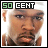 Static pixelated buddy icon featuring a person's face with "50 CENT" text in top-left corner, green and black color scheme on white background.