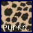 Animated contact sheet of six frames showing a leopard-print background with the text "Purrr..." in alternating white and red colors across different positions.